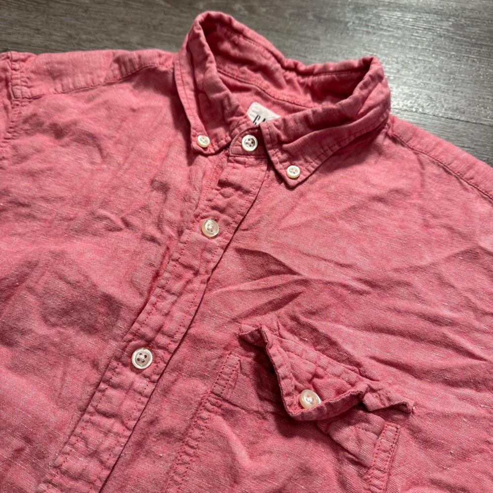 Gap Shirt Mens Medium Pink Linen Blend Button Costal Beach Resort Casual Preppy